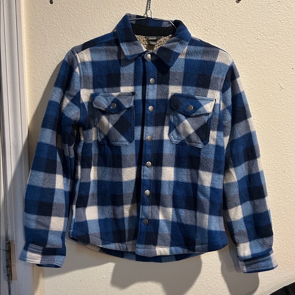 Eddie Bauer Boys Sherpa Lined Shirt Jacket Buffalo Plaid Size 10 Size 12